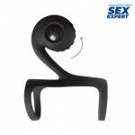 Перезаряжаемая вибронасадка на пенис Sex Expert Vibe Sling с клиторальным стимулятором - чёрная - 8 см