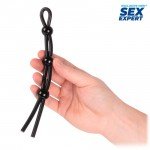 Эрекционное лассо на пенис и мошонку Sex Expert с тремя фиксаторами - чёрное Эрекционное лассо на пенис и мошонку Sex Expert с тремя фиксаторами - чёрное