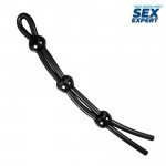 Эрекционное лассо на пенис и мошонку Sex Expert с тремя фиксаторами - чёрное Эрекционное лассо на пенис и мошонку Sex Expert с тремя фиксаторами - чёрное