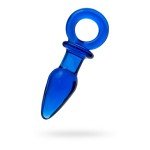Синяя анальная пробка из стекла Sexus с ручкой-кольцом - 14 см