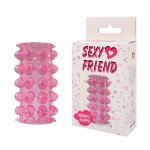 Насадка на пенис открытого типа Sexy Friend с рельефными шариками - розовая - 6,5 см