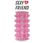 Насадка на пенис открытого типа Sexy Friend с рельефными шариками - розовая - 6,5 см