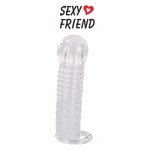 Закрытая насадка на пенис Sexy Friend с кольцом для мошонки - прозрачная - 13,5 см