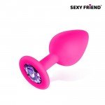 Силиконовая анальная пробка Sexy Friend розовая с сиреневым кристаллом - 8 см Силиконовая анальная пробка Sexy Friend розовая с сиреневым кристаллом - 8 см