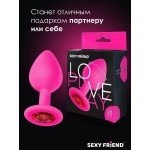 Силиконовая анальная пробка Sexy Friend розовая с красным кристаллом - 8 см