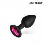 Малая силиконовая анальная пробка Sexy Friend чёрная с розовым кристаллом - 7,3 см Малая силиконовая анальная пробка Sexy Friend чёрная с розовым кристаллом - 7,3 см