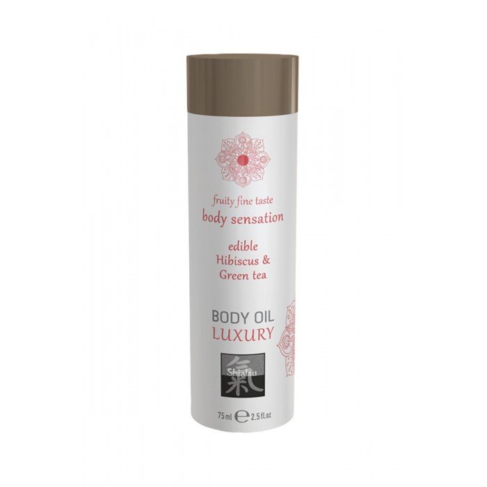 Съедобное массажное масло Body Oil Luxury с ароматом Гибискуса и зеленого чая - 75 мл Съедобное массажное масло Body Oil Luxury с ароматом Гибискуса и зеленого чая - 75 мл