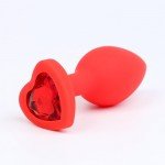 Малая силиконовая красная анальная пробка Сима-Ленд с красным кристаллом-сердцем - 7 см