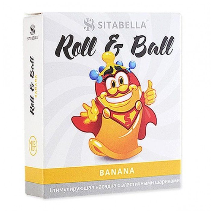 Стимулирующая насадка в виде презерватива c эластичными шариками Sitabella Roll & Ball - Банан
