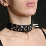 Кожаный ошейник с шипами, велюровой подкладой поводком-цепочкой Sitabella - чёрный Кожаный ошейник с шипами, велюровой подкладой поводком-цепочкой Sitabella - чёрный