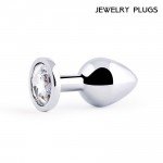 Средняя металлическая анальная пробка Jewelry Plug серебристая с прозрачным кристаллом - 8 см