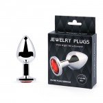 Средняя металлическая анальная пробка Jewelry Plug серебристая с красным кристаллом - 8 см Средняя металлическая анальная пробка Jewelry Plug серебристая с красным кристаллом - 8 см