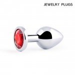 Средняя металлическая анальная пробка Jewelry Plug серебристая с красным кристаллом - 8 см Средняя металлическая анальная пробка Jewelry Plug серебристая с красным кристаллом - 8 см