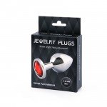 Средняя металлическая анальная пробка Jewelry Plug серебристая с красным кристаллом - 8 см Средняя металлическая анальная пробка Jewelry Plug серебристая с красным кристаллом - 8 см