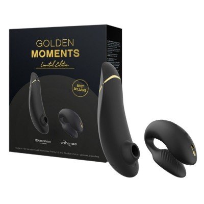 Набор Golden Moments с вакуумным стимулятором Womanizer premium 2 и вибратором для пар We Vibe Chorus - чёрный