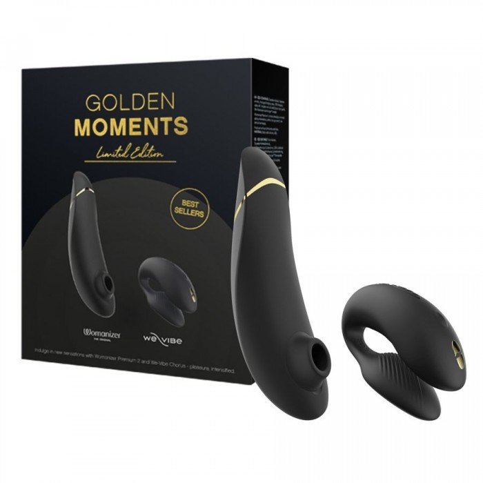 Набор Golden Moments с вакуумным стимулятором Womanizer premium 2 и вибратором для пар We Vibe Chorus - чёрный Набор Golden Moments с вакуумным стимулятором Womanizer premium 2 и вибратором для пар We Vibe Chorus - чёрный