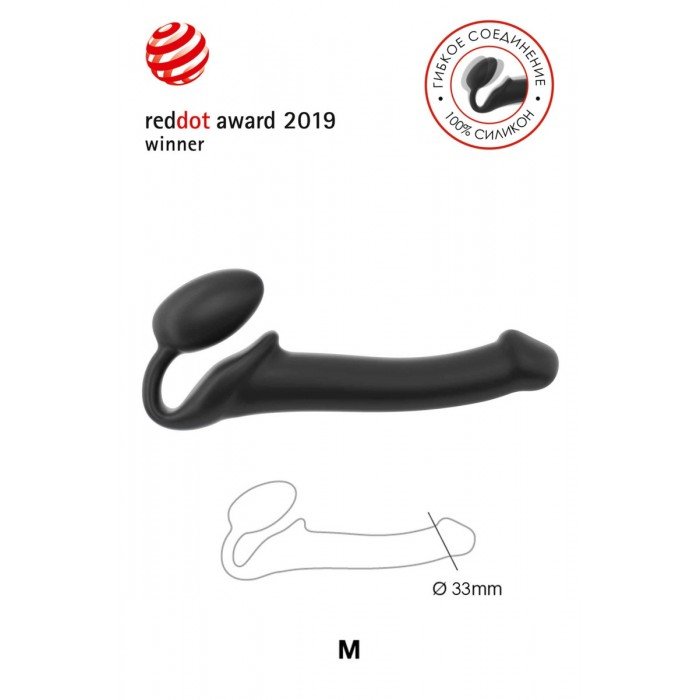 Безремневой силиконовый страпон с гибким соединением Strap-on-me Bendable Strap-on - M - чёрный Безремневой силиконовый страпон с гибким соединением Strap-on-me Bendable Strap-on - M - чёрный