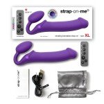 Безремневой силиконовый гибкий страпон с вибрацией и пультом ДУ - Strap-on-me Vibrating Bendable Strap-on - XL - фиолетовый