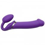 Безремневой силиконовый гибкий страпон с вибрацией и пультом ДУ - Strap-on-me Vibrating Bendable Strap-on - XL - фиолетовый