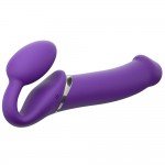 Безремневой силиконовый гибкий страпон с вибрацией и пультом ДУ - Strap-on-me Vibrating Bendable Strap-on - XL - фиолетовый