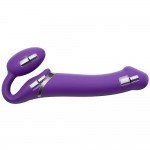 Безремневой силиконовый гибкий страпон с вибрацией и пультом ДУ - Strap-on-me Vibrating Bendable Strap-on - XL - фиолетовый
