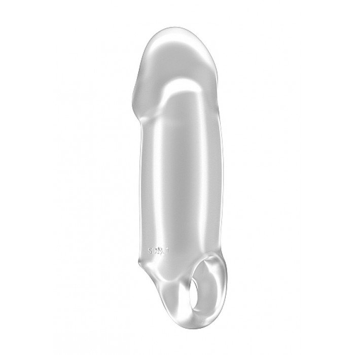 Увеличивающая насадка закрытого типа с кольцом для фиксации на мошонке No.37 - Stretchy Thick Penis - прозрачная - 15,2 см