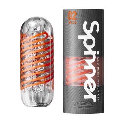 Мастурбатор с вращением Tenga Spinner Hexa с мягкими шестиугольниками - с оранжевой спиралью - 13 см