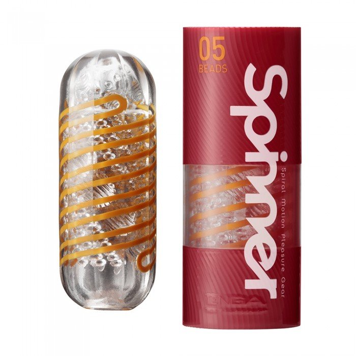 Мастурбатор с вращением Tenga Spinner Beads с ребристыми круглыми вставками - с темно-желтой спиралью - 13 см Мастурбатор с вращением Tenga Spinner Beads с ребристыми круглыми вставками - с темно-желтой спиралью - 13 см