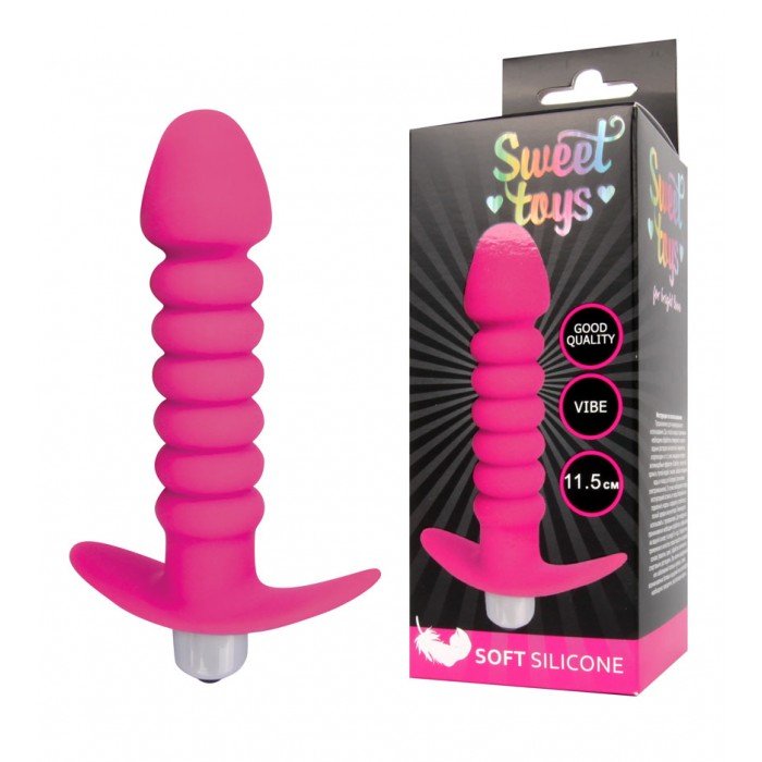 Анальная вибропробка с рельефной поверхностью Sweet toys - розовая - 12 см Анальная вибропробка с рельефной поверхностью Sweet toys - розовая - 12 см