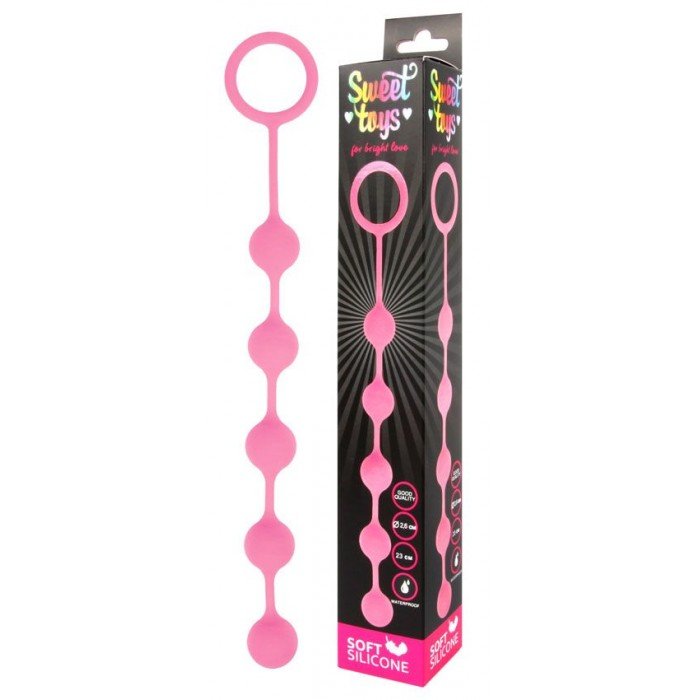 Анальная цепочка с кольцом-ограничителем Sweet Toys - розовая - 23 см