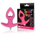 Силиконовая анальная пробка-сердечко с вибрацтей Sweet Toys - розовая - 8 см