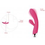 Вибратор-кролик вагинально-клиторальный с ребристым стволом и нагревом Svakom Angel - розовый - 19 см