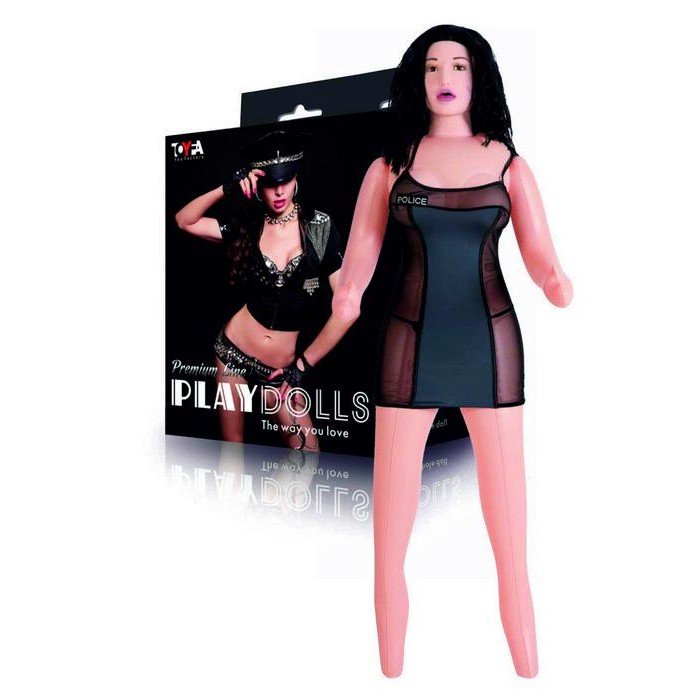 Кукла надувная в костюме с вибрацией Cop Samantha ToyFa Dolls-X с тремя отверситями, реалистичной вставкой, реалистичной головой и насосом - телесная - 160 см