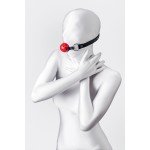 Пластиковый кляп-шар с отверстиями Anonymo на чёрных кожаных ремешках - красный
