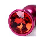 Анальная металлическая пробка Metal by ToyFa цвета фуксия с кристаллом цвета рубин - 7,2 см