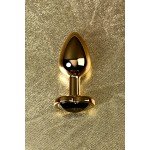 Анальная металлическая пробка Metal by ToyFa золотая с кристаллом цвета турмалин - 7,2 см