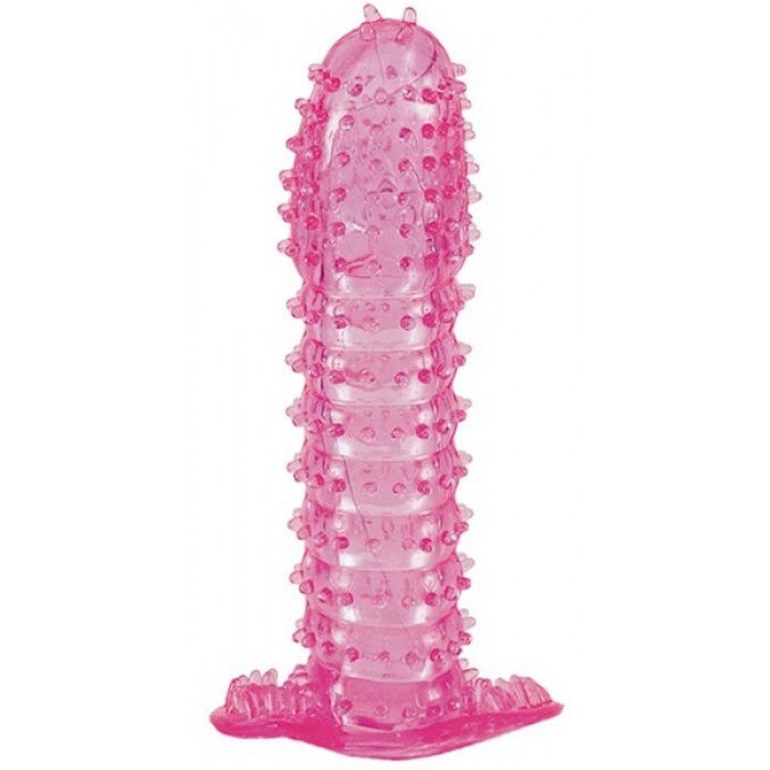 Гелевая насадка на пенис с шипами по всему стволу - розовая - 12 см