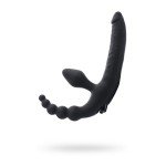 Безремневой страпон с анальным отростком и вибрацией TOYFA Black and Red - чёрный Безремневой страпон с анальным отростком и вибрацией TOYFA Black and Red - чёрный