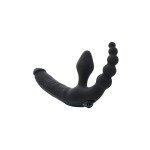 Безремневой страпон с анальным отростком и вибрацией TOYFA Black and Red - чёрный Безремневой страпон с анальным отростком и вибрацией TOYFA Black and Red - чёрный