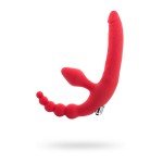 Безремневой страпон с анальным отростком и вибрацией TOYFA Black and Red - красный Безремневой страпон с анальным отростком и вибрацией TOYFA Black and Red - красный
