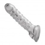 Утолщающая ребристая насадка на пенис закрытого типа Tom of Finland - прозрачная - 19 см