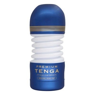 Мастурбатор TENGA Premium Rolling Head Cup с подвижной верхней частью для стимуляции головки и уникальным внутренним рельефом - синий - 15,5 см