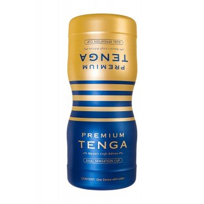 Мастурбатор с двумя входами Tenga Premium Dual Sentation Cup с уникальным внутренним рельефом - синий - 15,5 см