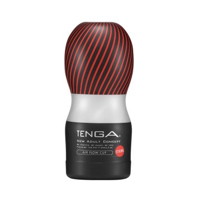 Мастурбатор TENGA Air Flow Cup Strong с воздушными клапанами, плотным обхватом и интенсивной стимуляцией - чёрный - 15,5 см