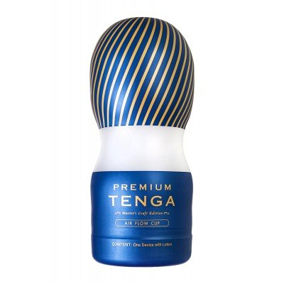 Мастурбатор TENGA Premium Air Flow Cup с воздушными клапанами, плотным облеганием и обхватом с уникальным внутренним рельефом - синий - 15,5 см