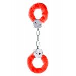 Металлические наручники Love Cuffs Plush с красным мехом