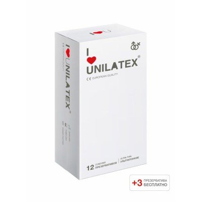 Ультратонкие латексные презервативы 0,05 мм Unilatex Ultrathin - 12 шт + 3 шт в подарок