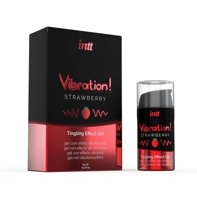 Стимулирующий гель жидкий вибратор на водной основе со вкусом клубники Intt Vibration Strawberry - 15 мл