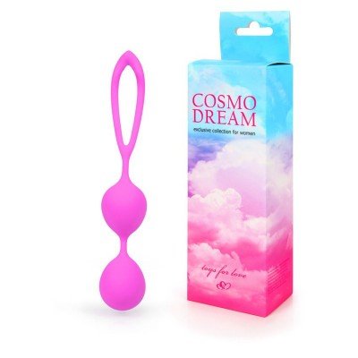 Вагинальные шарики двойные со смещённым центром тяжести COSMO DREAM с петелькой - розовые