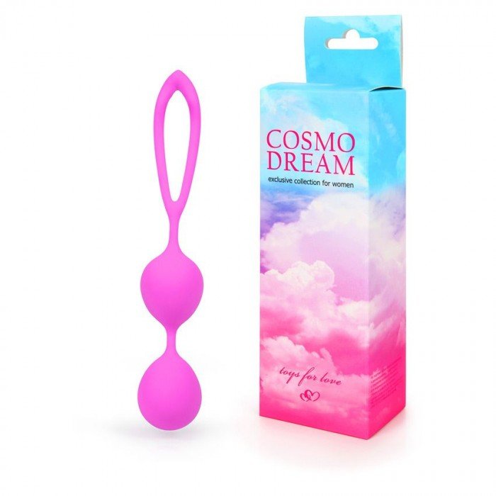 Вагинальные шарики двойные со смещённым центром тяжести COSMO DREAM с петелькой - розовые Вагинальные шарики двойные со смещённым центром тяжести COSMO DREAM с петелькой - розовые